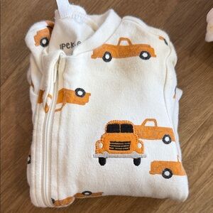 Baby Onesie with Orange Truck Print
